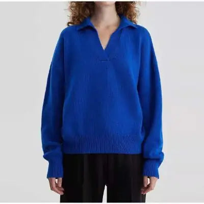 Women’s Knit Polo Neck Pullover – Solid Color All-Season Casual Sweater