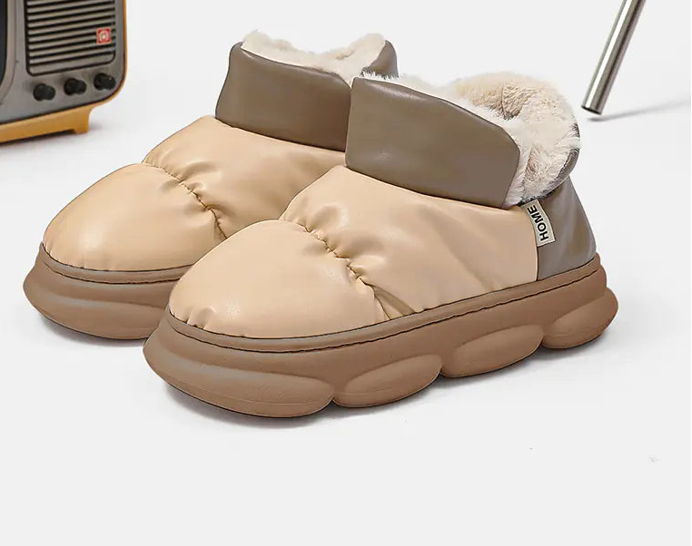 Unisex Waterproof PU Cotton Winter Slippers
