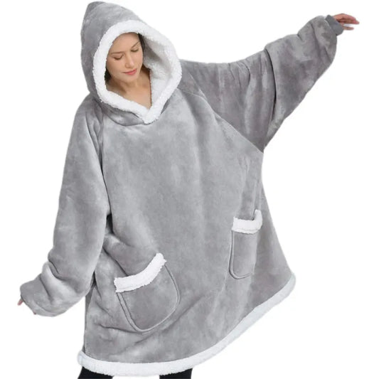 Oversized Plush Hoodie Blanket – Soft Fleece Loungewear for Women