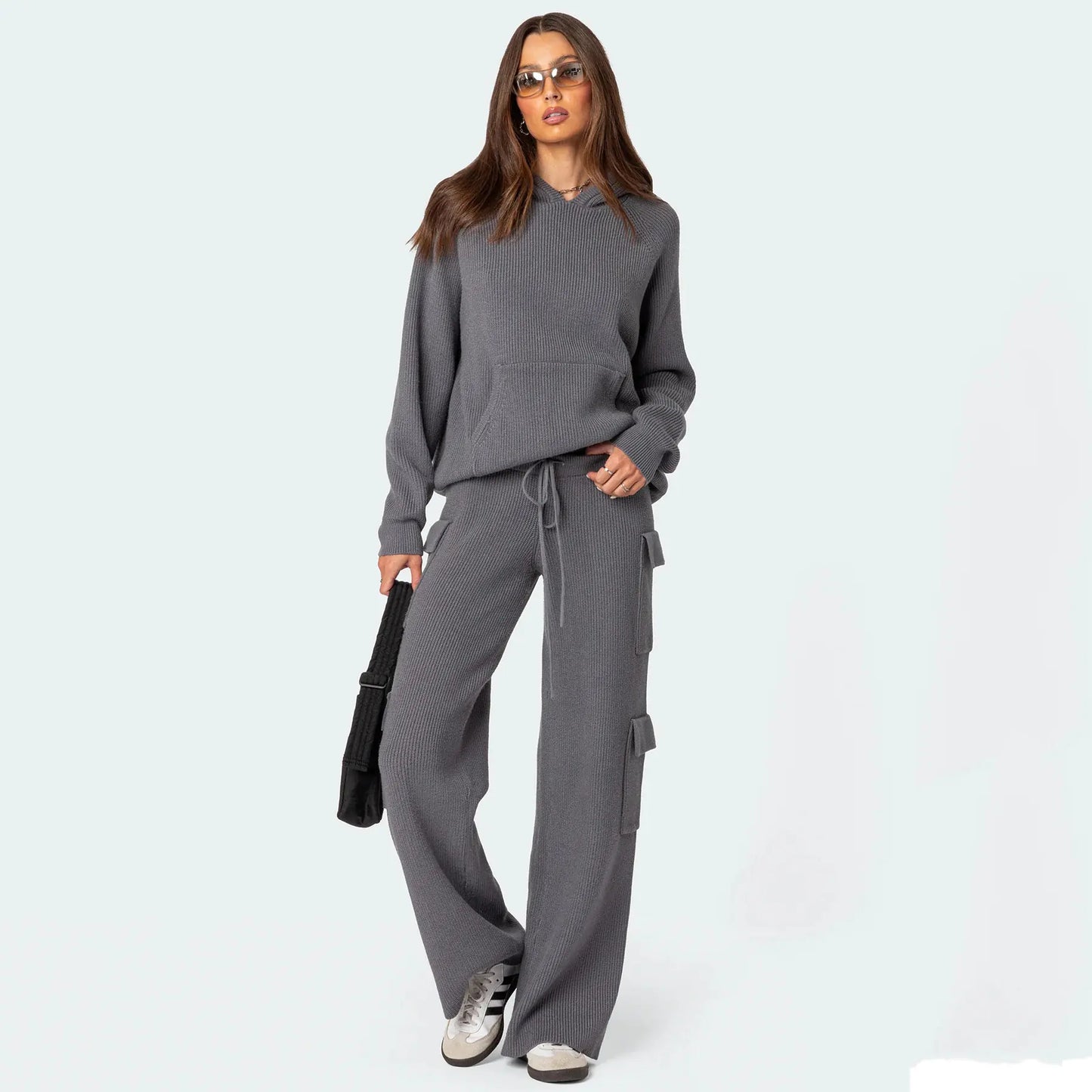 Women’s Luxe Knit Hoodie Cargo Set – Soft Two-Piece Loungewear