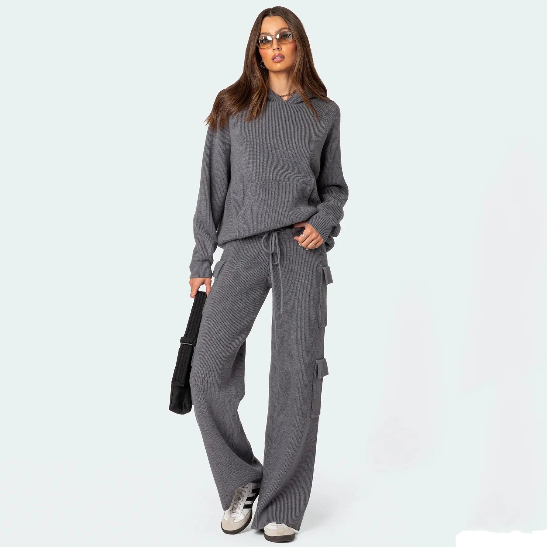 Luxe Knit Hoodie Cargo Set – Two-Piece Hooded Sweater & Cargo Pants