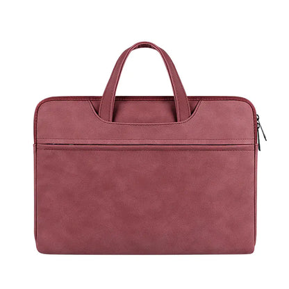 Pink laptop bag with a handle on a white background