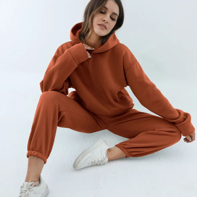 Casual Hooded Sweater Set – Two-Piece Corduroy Hoodie & Pants for Cozy Everyday Style