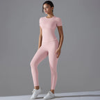 Women’s Quick-Dry Yoga Sports Set – Short-Sleeve Top & Trousers for Fitness