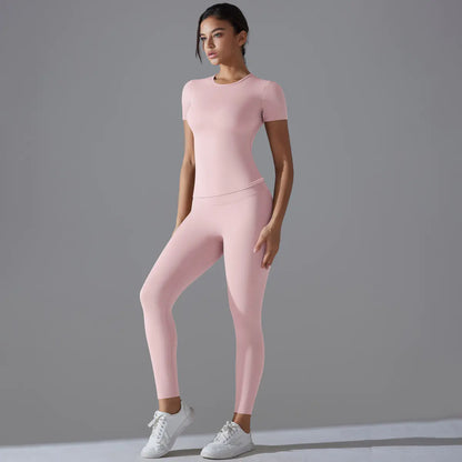 Quick-Dry Active Set with Short-Sleeve Top & High-Waist Leggings
