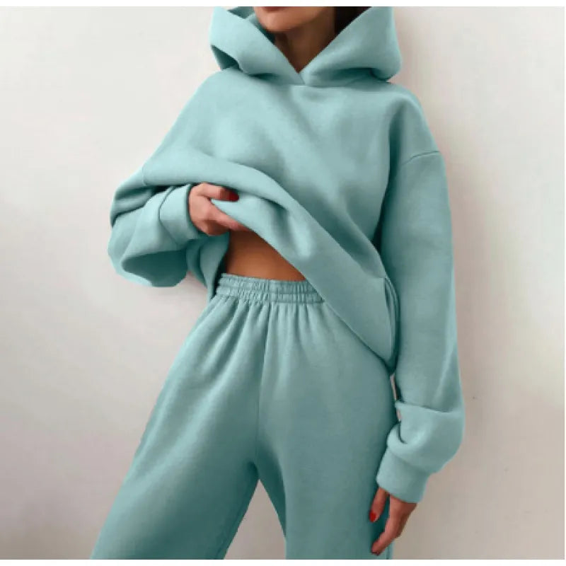 Casual Hooded Sweater Set – Two-Piece Corduroy Hoodie & Pants for Cozy Everyday Style