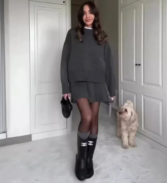 Chic Knit Sweater Skirt Set – Two-Piece Long-Sleeve Pullover