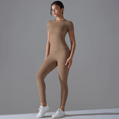 Quick-Dry Active Set with Short-Sleeve Top & High-Waist Leggings