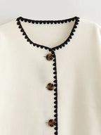Women’s Autumn Color Block Knit Sweater – Buttoned Loose-Fit Jacket