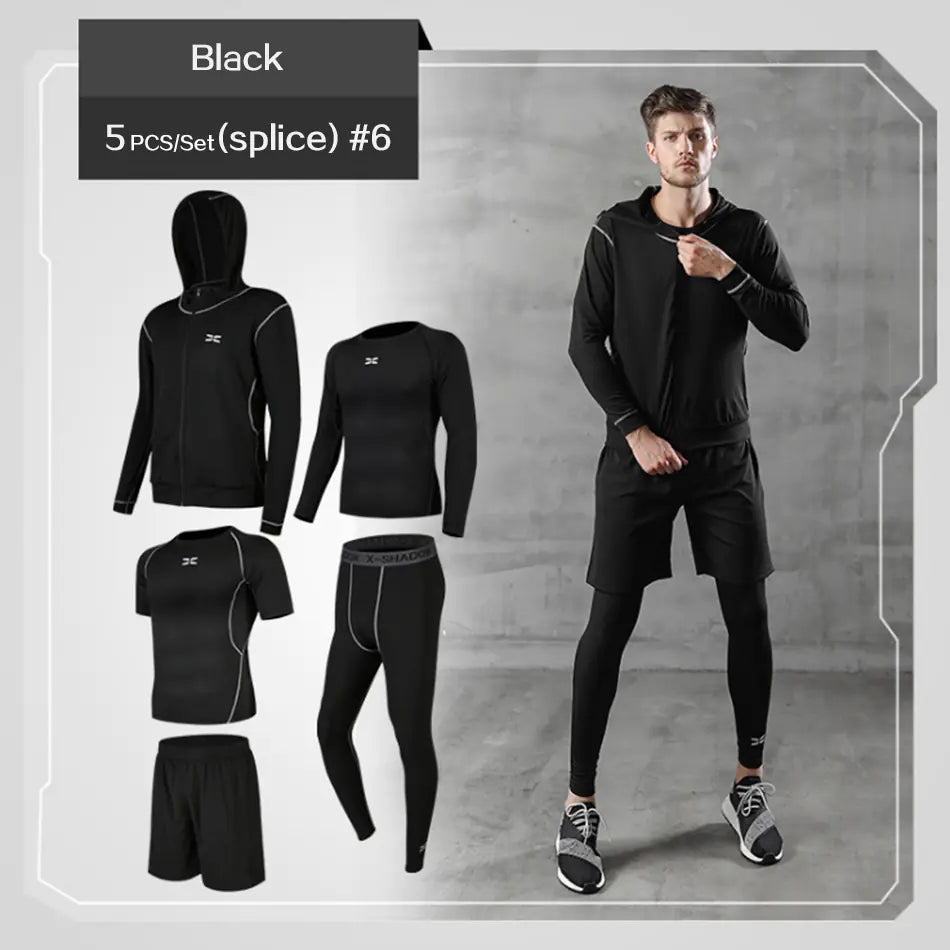 Men’s 5-Piece Athletic Set – Quick-Dry T-Shirts & Pants for Running, Cycling & Gym Workouts