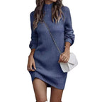 2023 Autumn Winter Women's High Neck Sweater Dress