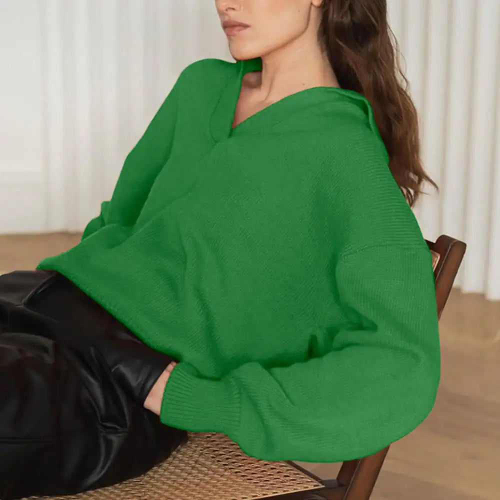 Women’s Knit Polo Neck Pullover – Solid Color All-Season Casual Sweater