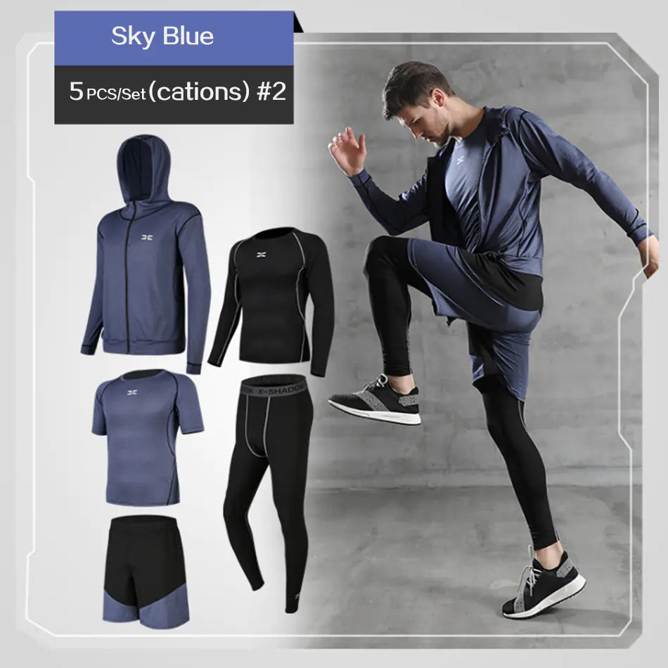 Men’s 5-Piece Athletic Set – Quick-Dry T-Shirts & Pants for Running, Cycling & Gym Workouts