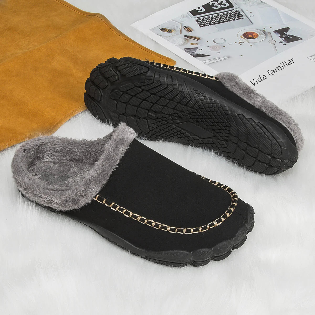 Men’s Thick Plush Winter Slippers | Indoor Non-Slip Warm Footwear