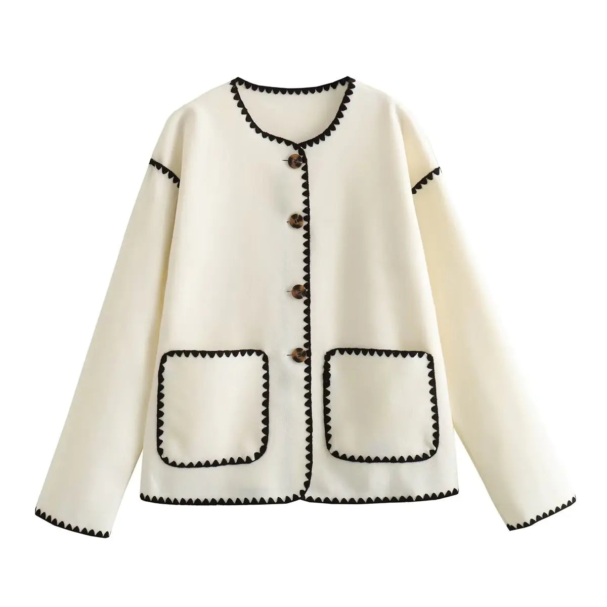 Women’s Autumn Color Block Knit Sweater – Buttoned Loose-Fit Jacket