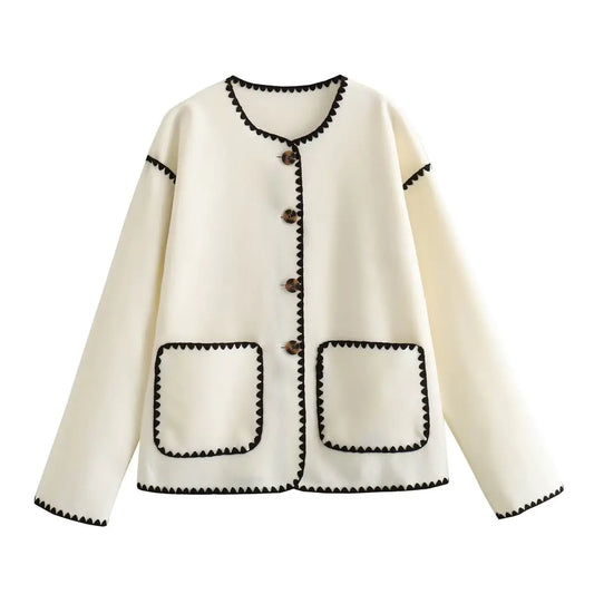 Women’s Colour Block Knit Cardigan – Elegant Buttoned Autumn Layer
