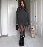 Chic Knit Sweater Skirt Set – Two-Piece Long-Sleeve Pullover
