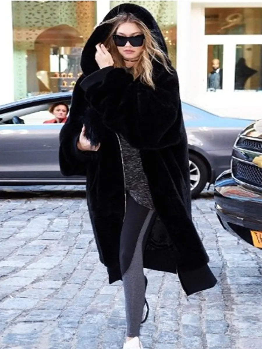 Faux Rabbit Hooded Fur Jacket & Vest Combo – Soft, Stylish Faux Fur Coat for Women