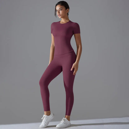 Quick-Dry Active Set with Short-Sleeve Top & High-Waist Leggings