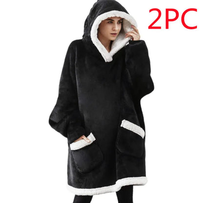 Oversized Plush Hoodie Blanket – Soft Fleece Loungewear for Women