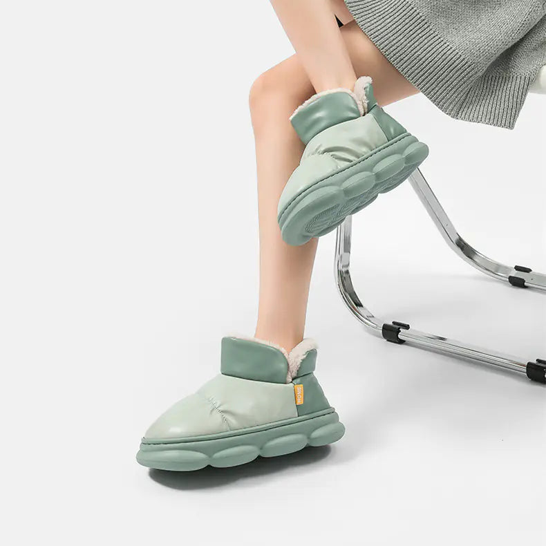 Unisex Waterproof PU Cotton Winter Slippers