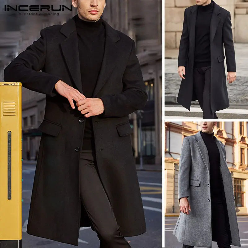 British Men's Wool Long Trench Coat