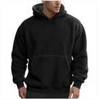 Men’s Double-Sided Velvet Loose Sweater – Soft Pullover Hoodie with Patch Pocket