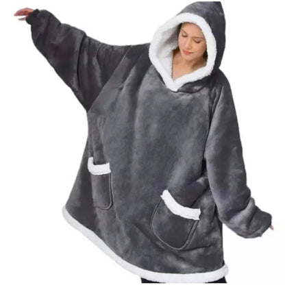 Oversized Plush Hoodie Blanket – Soft Fleece Loungewear for Women