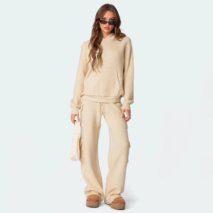 Women’s Luxe Knit Hoodie Cargo Set – Soft Two-Piece Loungewear