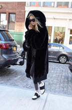 Faux Rabbit Hooded Fur Jacket & Vest Combo – Soft, Stylish Faux Fur Coat for Women