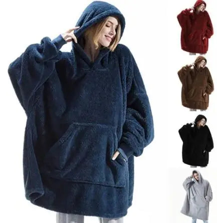Ultra Cozy Double-Sided Fleece Wearable Blanket Hoodie – Oversized Hoodie with Big Pocket