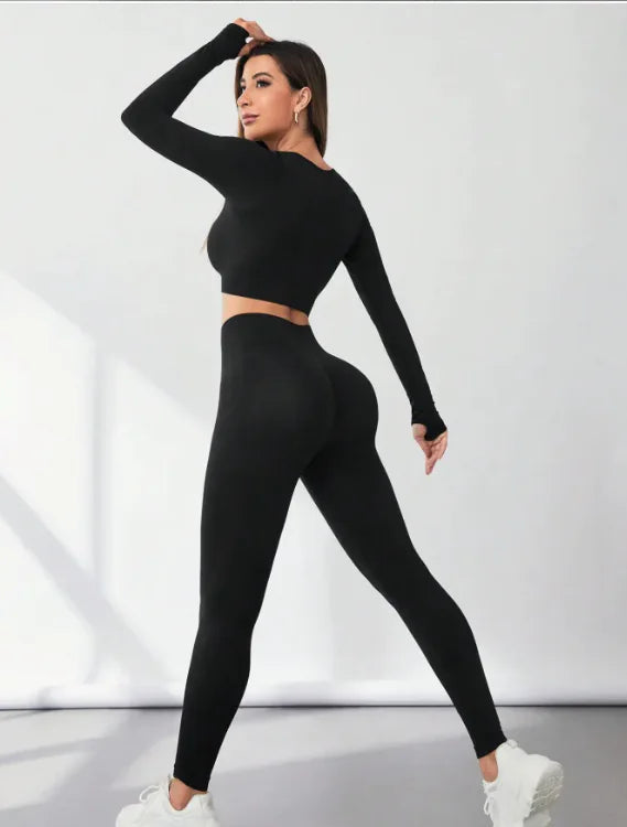 Fit Flow Seamless Yoga & Sportswear Set – Two-Piece Long-Sleeve Top & Trousers for Active Lifestyles