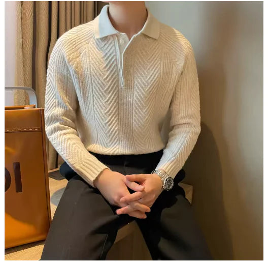 Men's Thermal Knit Polo Sweater – Warm & Stylish Winter Pullover