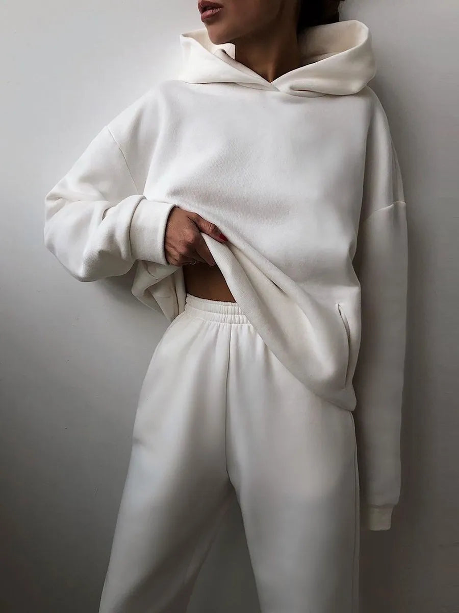 Casual Hooded Sweater Set – Two-Piece Corduroy Hoodie & Pants for Cozy Everyday Style