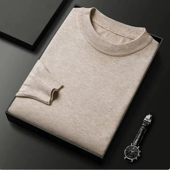 Men’s Round Neck Long Sleeve Knitted Sweater – Classic Casual Knitwear