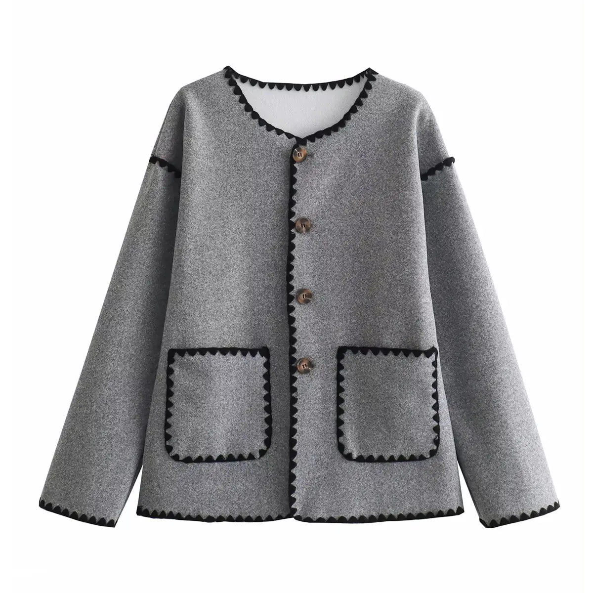 Women’s Autumn Color Block Knit Sweater – Buttoned Loose-Fit Jacket